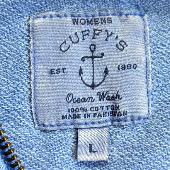 Cuffy's of Cape Cod Full Zip PeriwinkleBlue Ocean Wash Burnout Cotton Sweatshirt - Picture 4 of 5